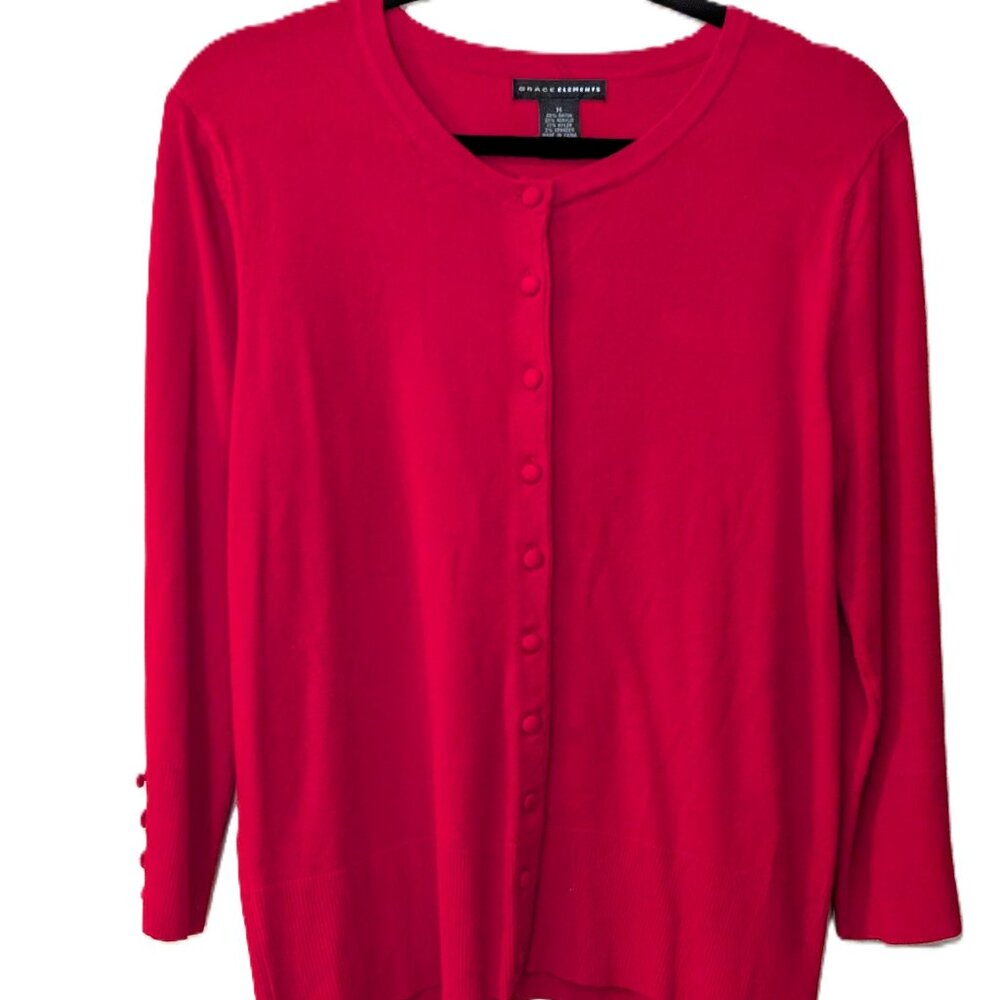 Grace Elements Women's Red Button Front Cardigan … - image 1